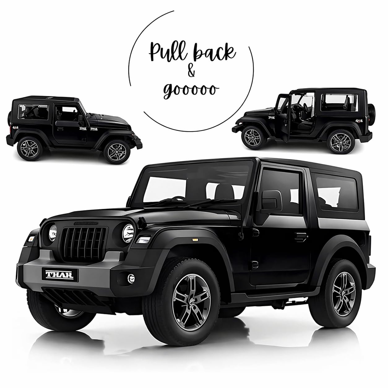 Thar 4x4 Toy Car 1:32 Die Cast Metal SUV Model – Pull Back Action Vehicle with Opening Doors, Rubber Tyres & Detailed Interior
