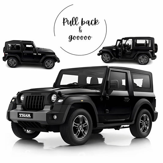 Thar 4x4 Toy Car 1:32 Die Cast Metal SUV Model – Pull Back Action Vehicle with Opening Doors, Rubber Tyres & Detailed Interior